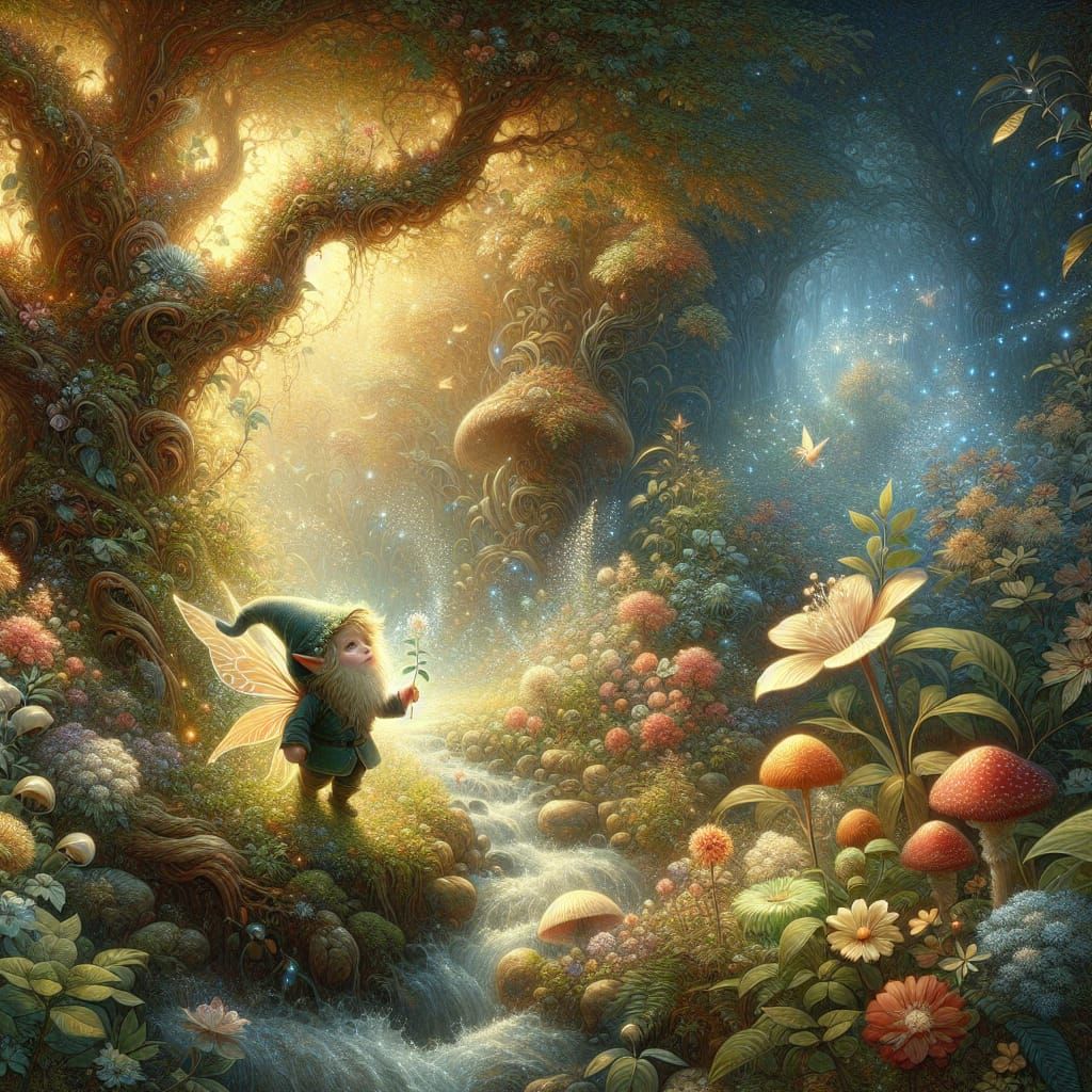 Enchanting Fairy Dwarf in Botanical Forest