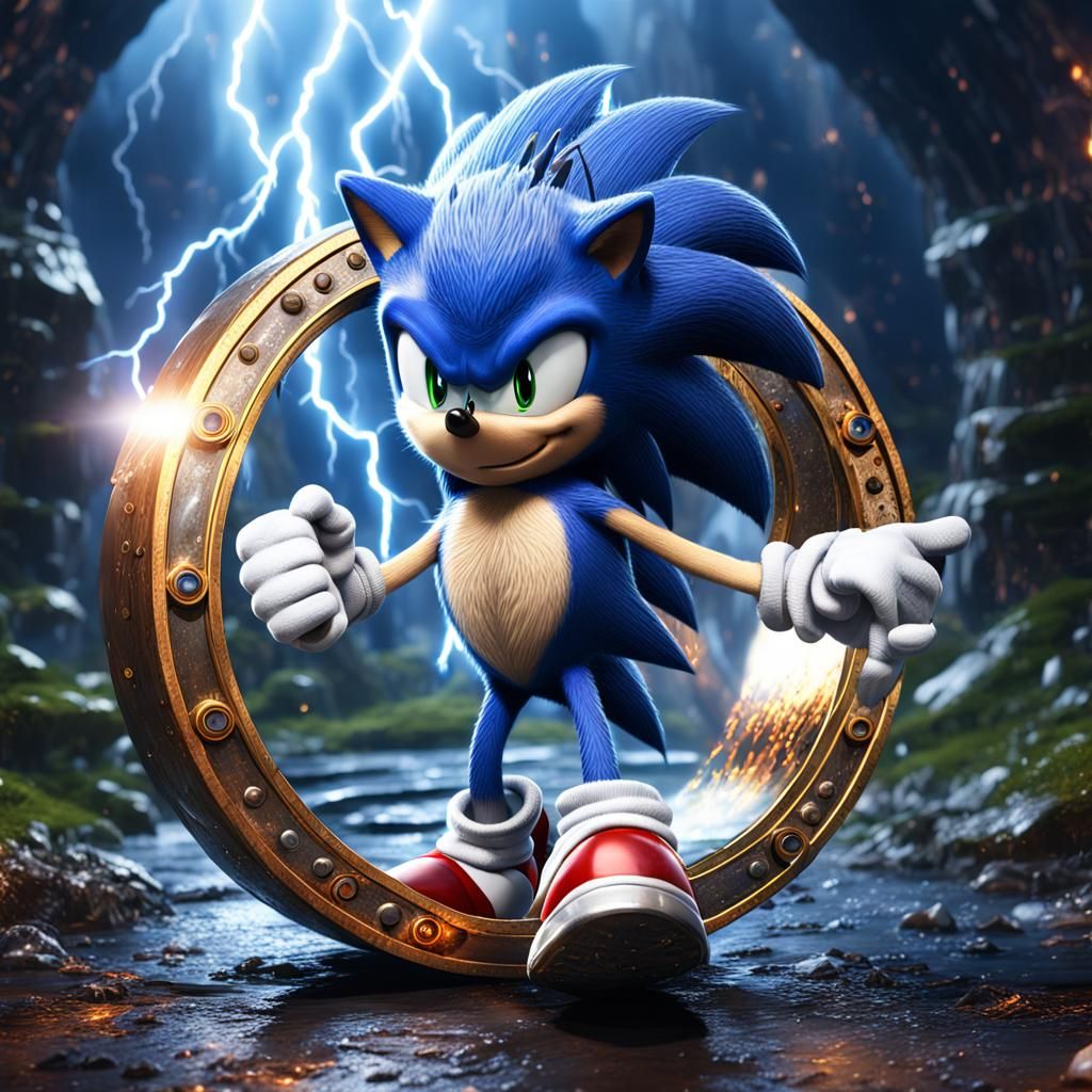 Sonic the Hedgehog in a Lightning Storm, Digital Art