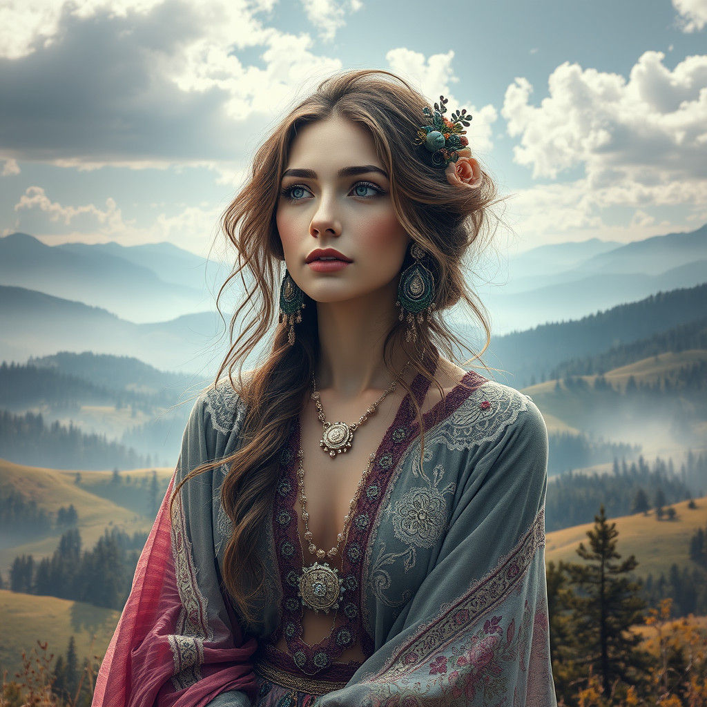 Ethereal Bohemian Lady in Magic Surrealism Style