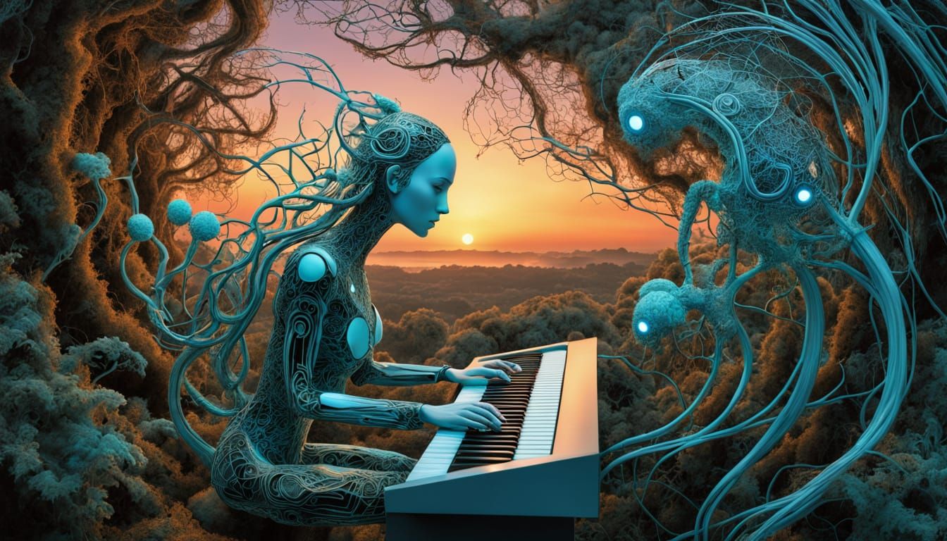 Surrealist Masterpiece: Poetic Duo Amidst Celestial Dreamsca...