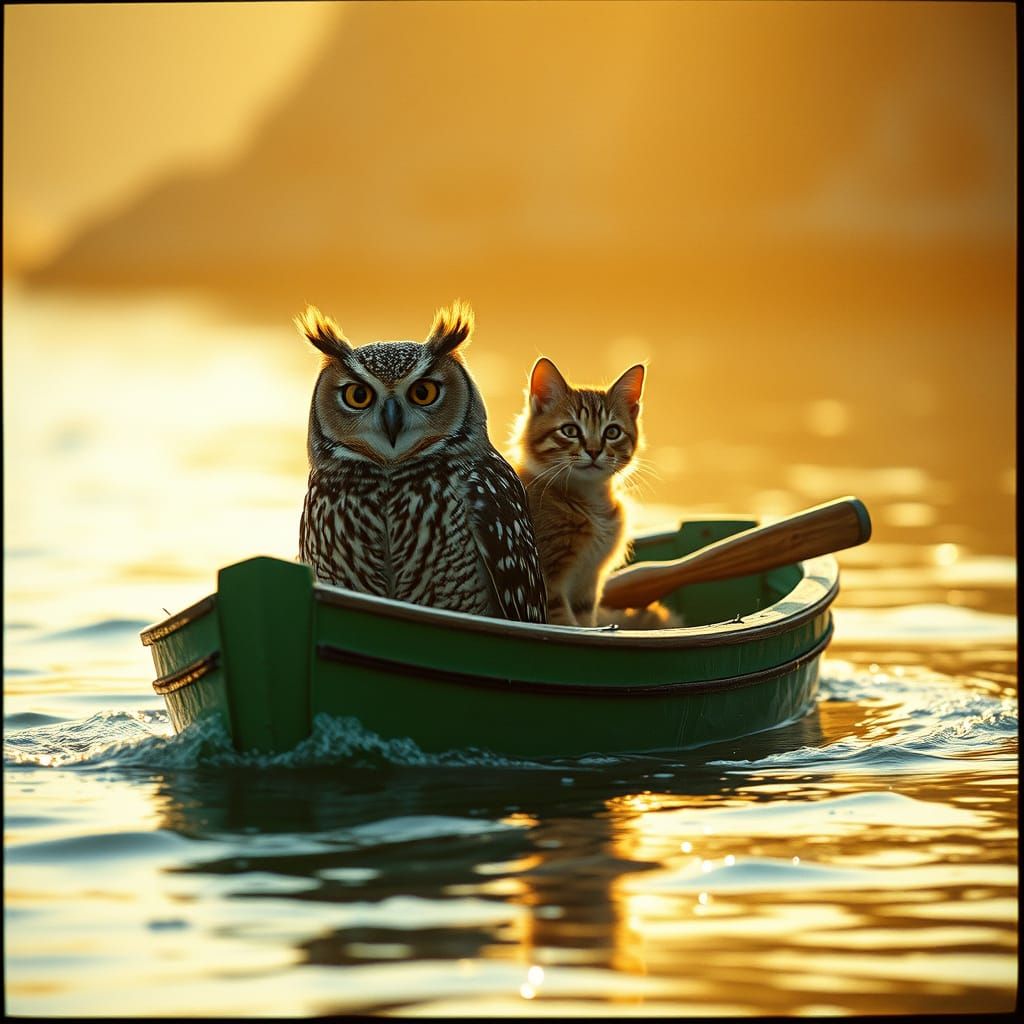 The owl and the pussycat went to sea, in a beautiful pea green boat.