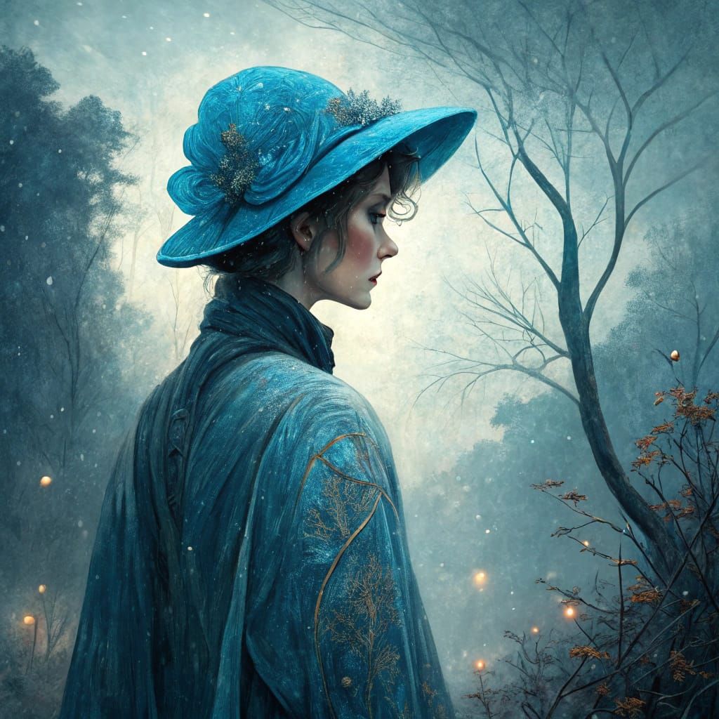 Woman in Blue Hat, Art Nouveau Impression