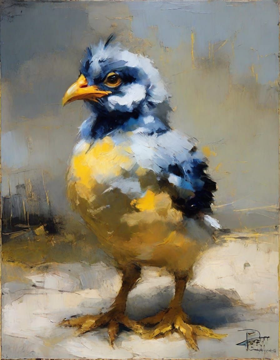 Grumpy Chick in Emotional Impressionism Style
