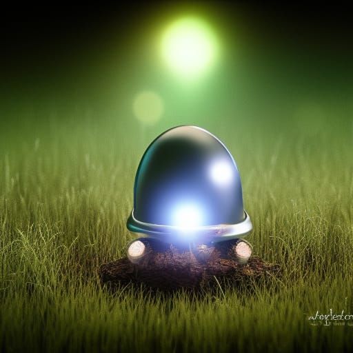 Miniature Alien Spaceship in Meadow Macro Photograph