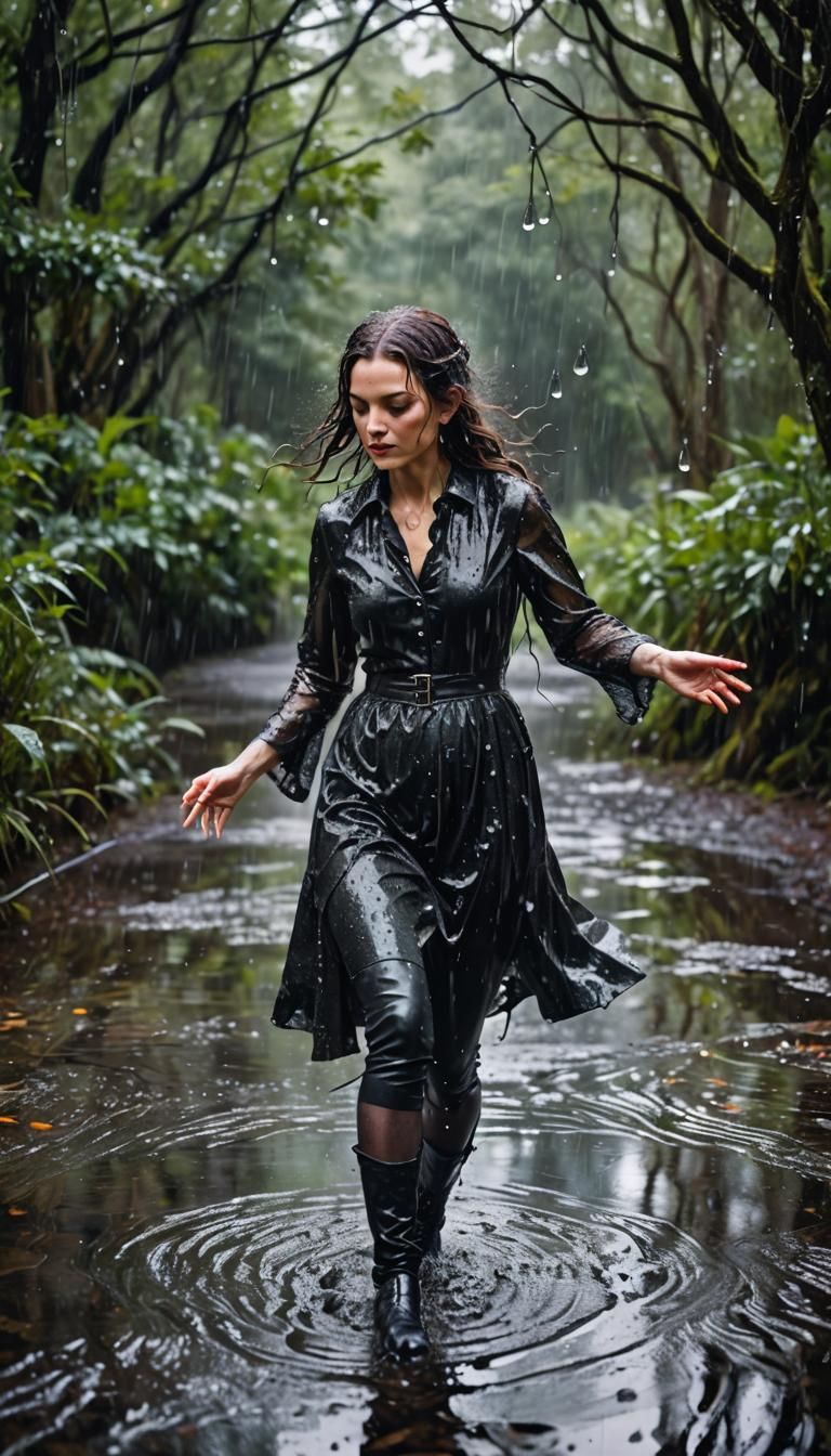 Dancing Witch in Rainy Reflections Fantasy Art