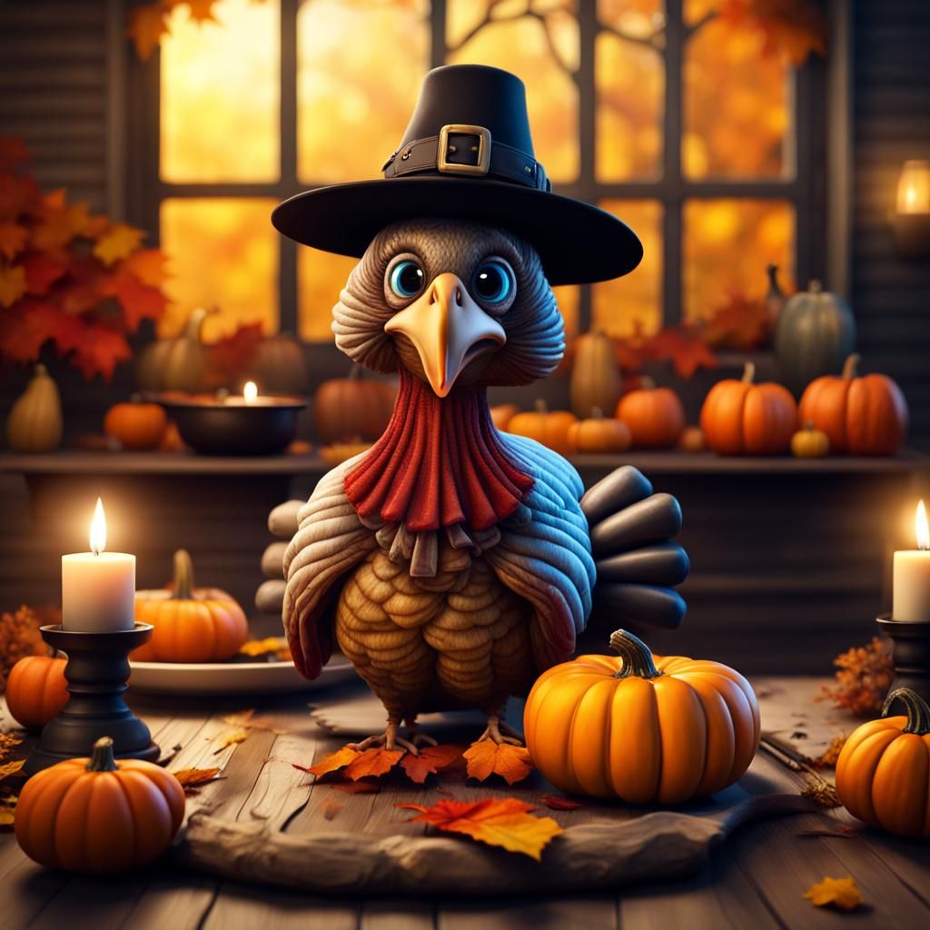 Playful Pilgrim Turkey in Spooky Halloween Scene