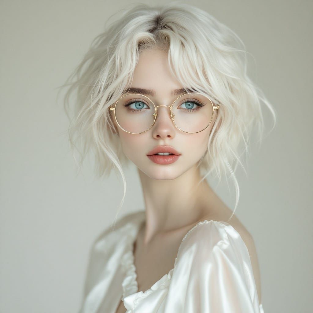 Ethereal Albino Woman in White Silk Gown