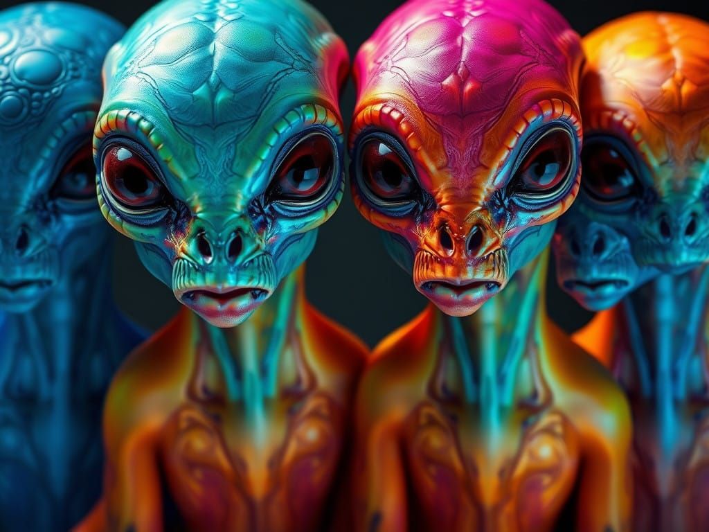 Vibrant, Iridescent Aliens in a Fantastical, High-Contrast P...