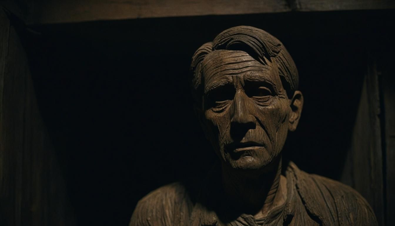 Haunted Wood Sculpture in Dark Basement