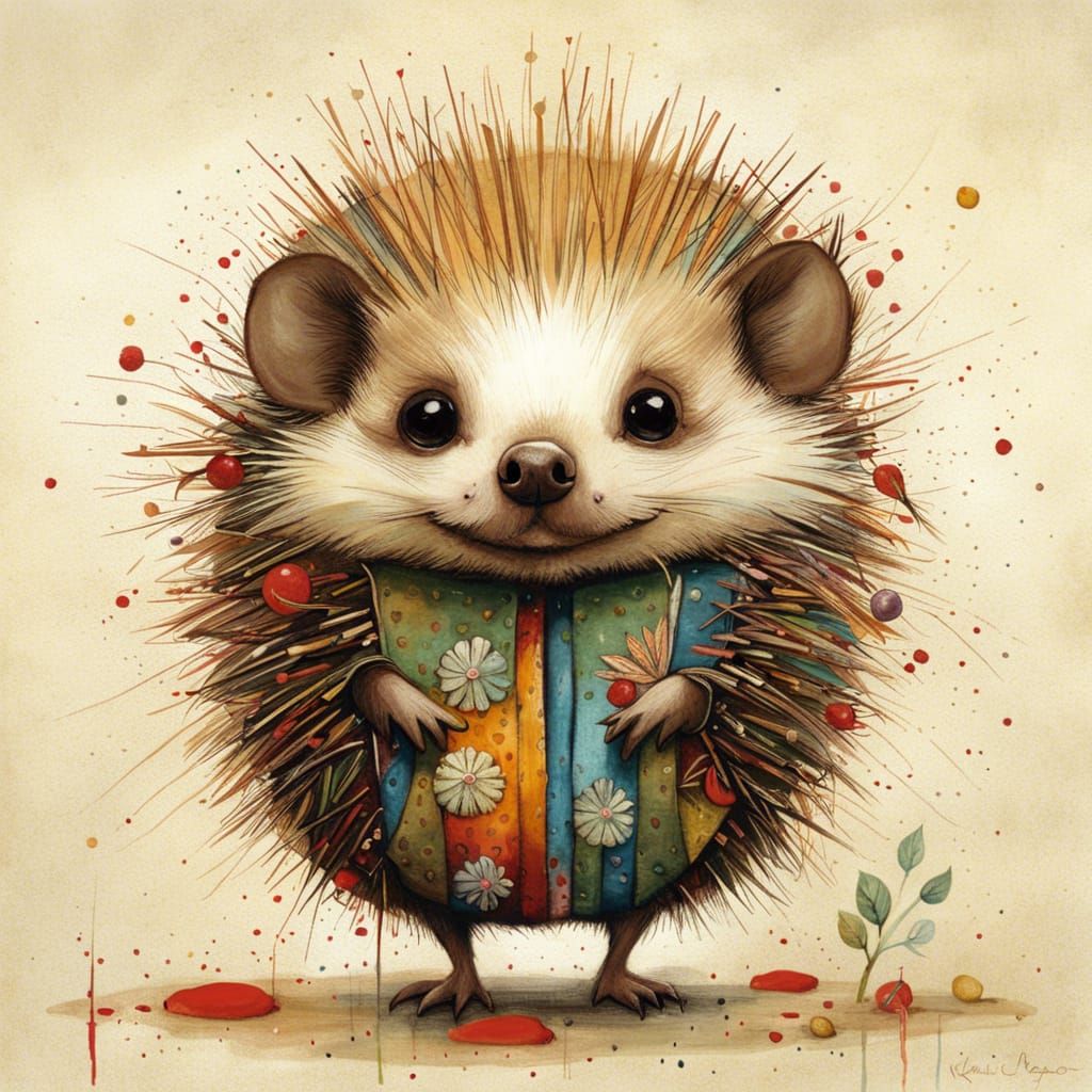 Adorable Hedgehog Inspired by Folk Art
