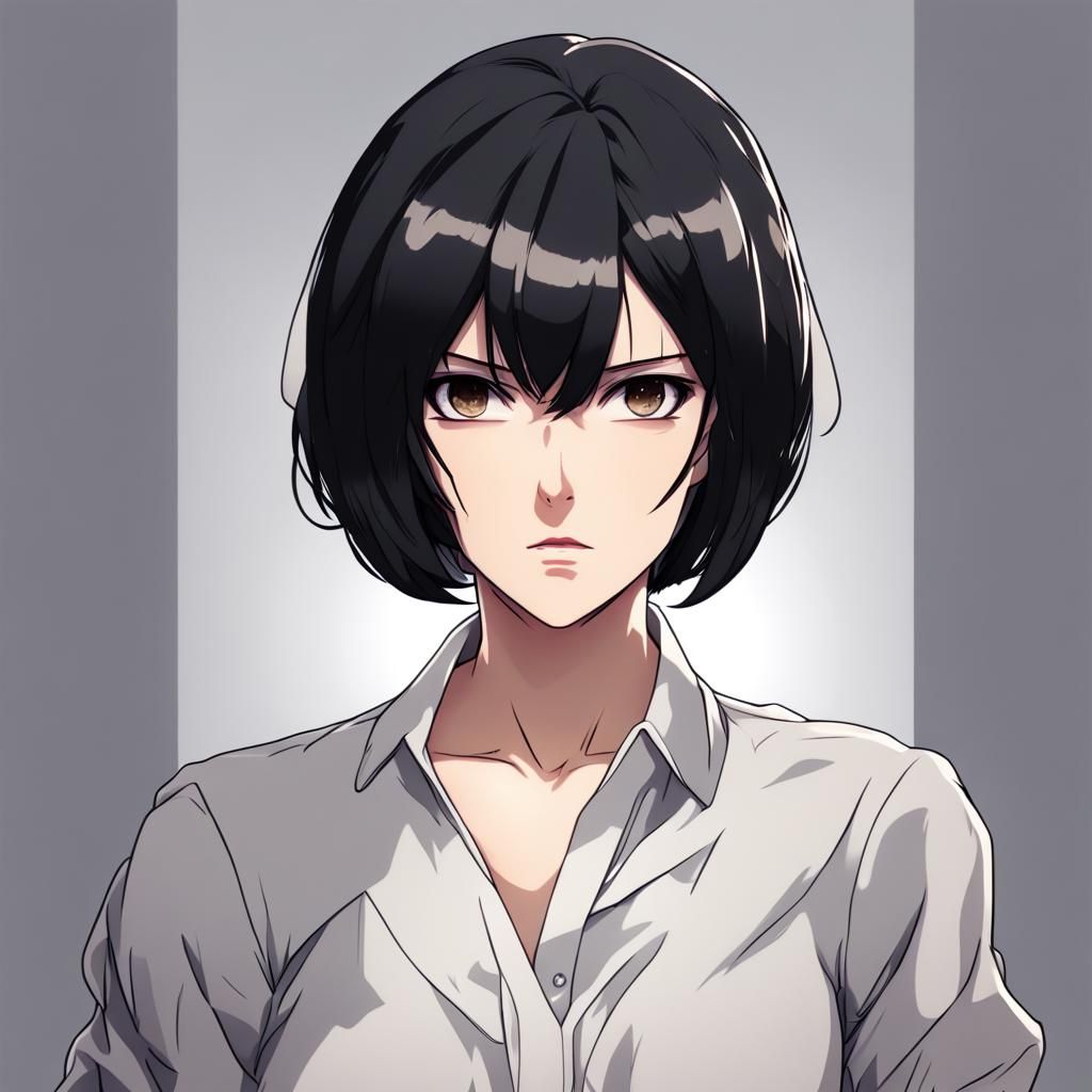 Anime Style Portrait of a Short Haired Woman