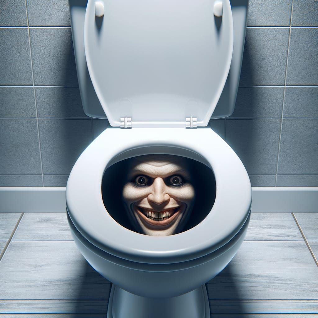 Uncanny Toilet Horror with Creepy Smiling Face
