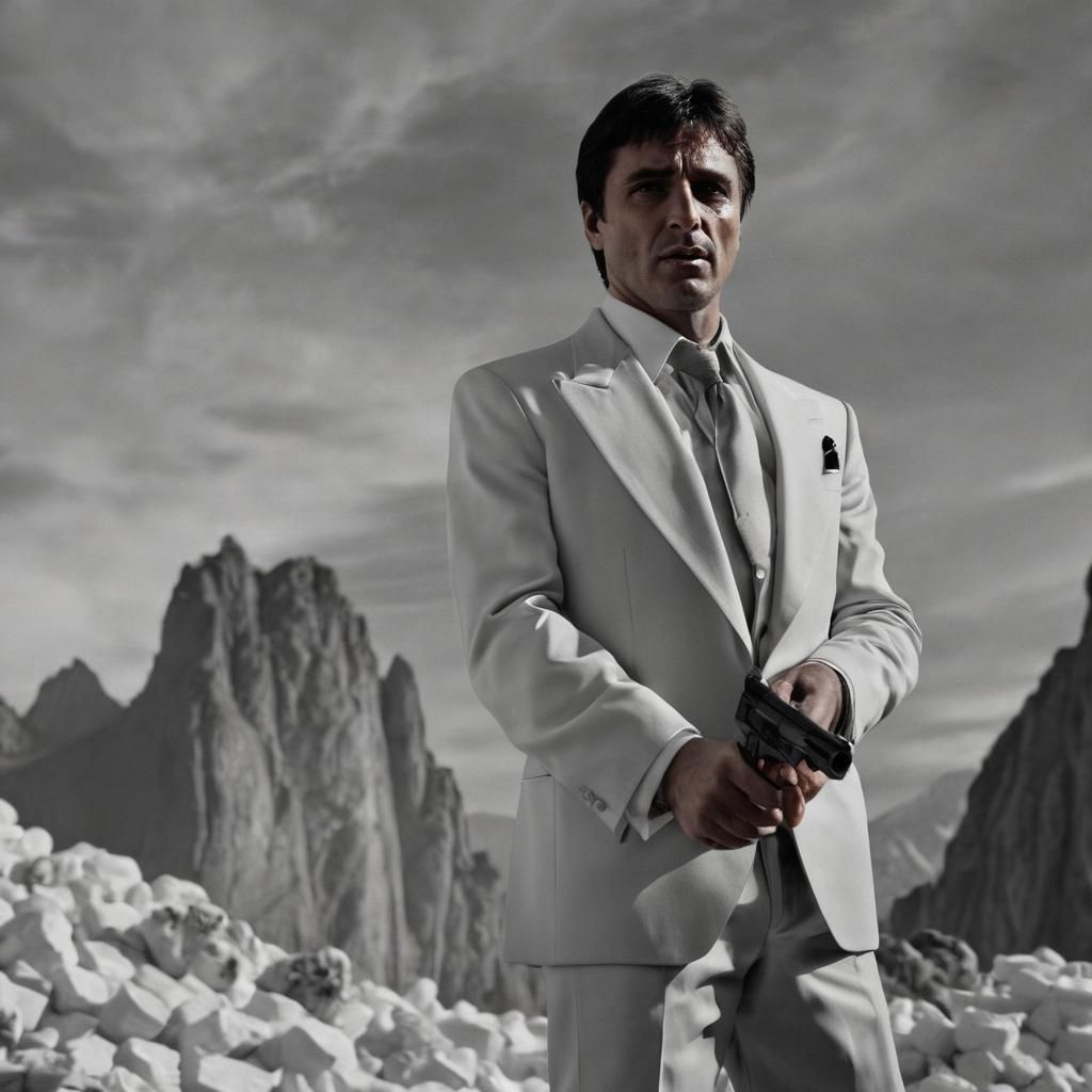 Scarface Inspired Film Still: Tony Montana with Cocaine