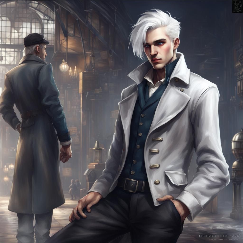 Handsome Youth in Dieselpunk Style on City Street