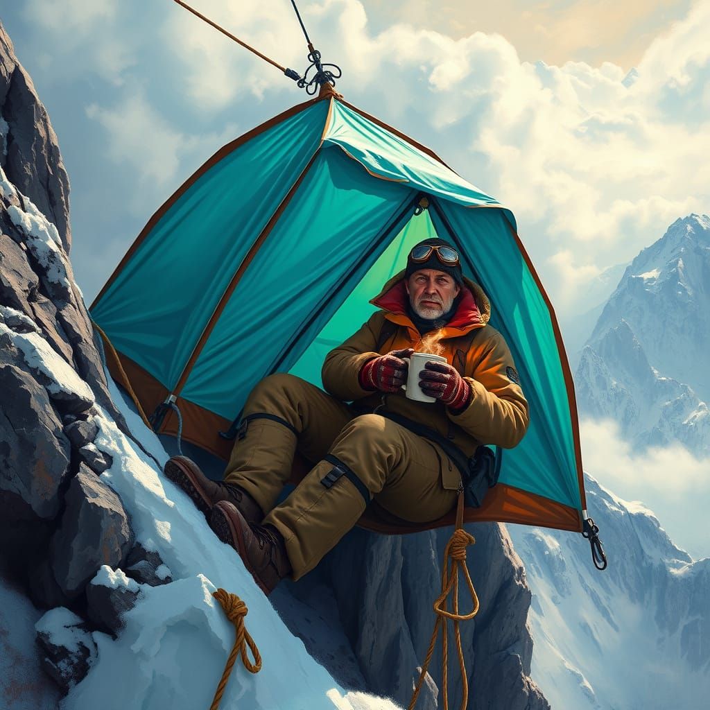 Turquoise Tent on Mountain Ledge