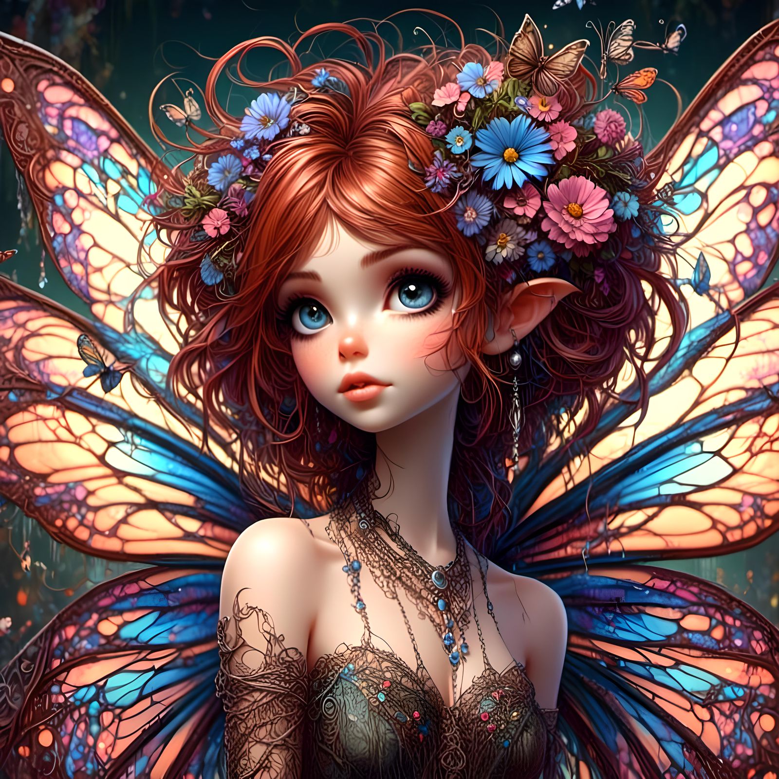 Auburn Haired Fairy with Pale Wings: 3D Fractal Art
