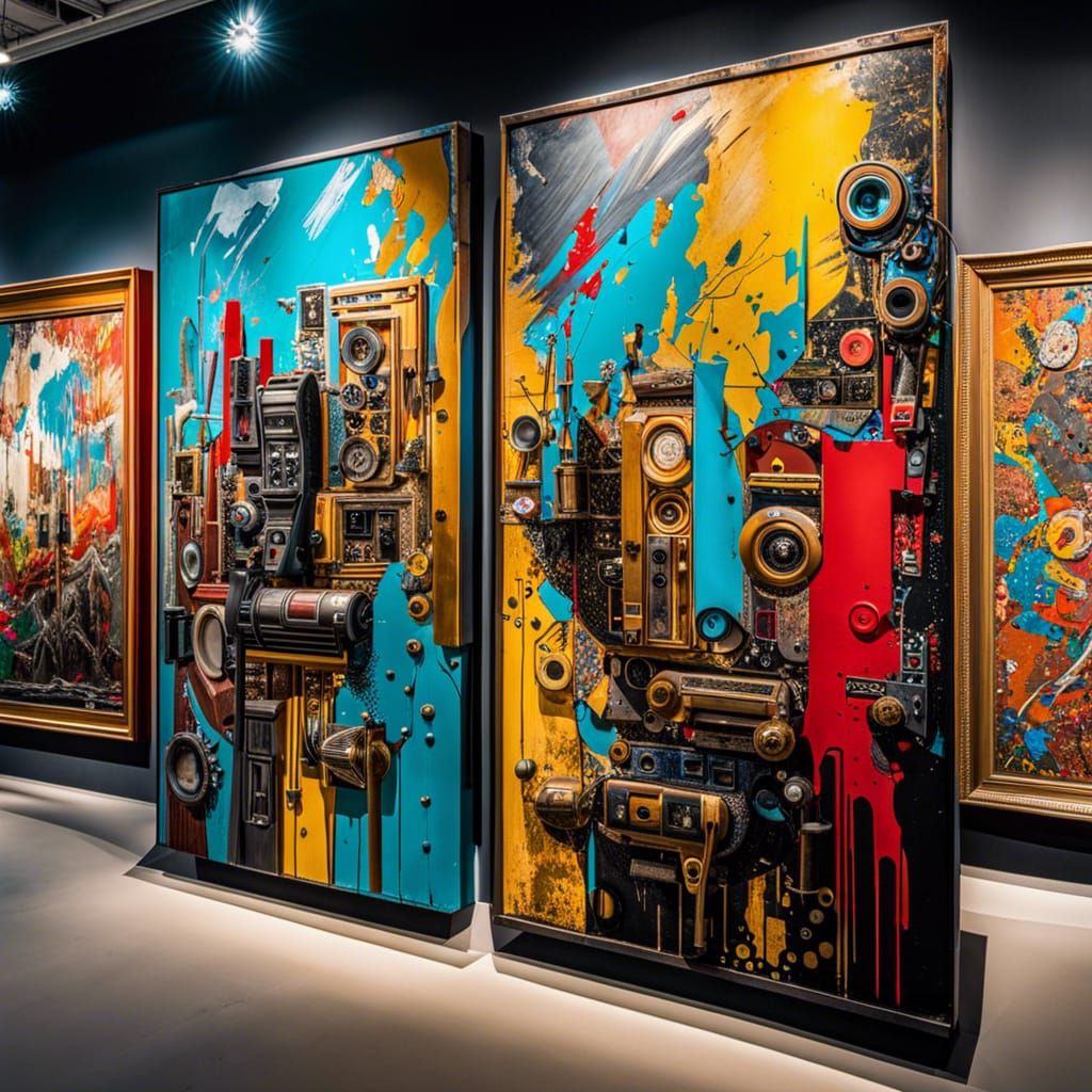 Recycled Rubbish Art in Gallery, Action Painting Style