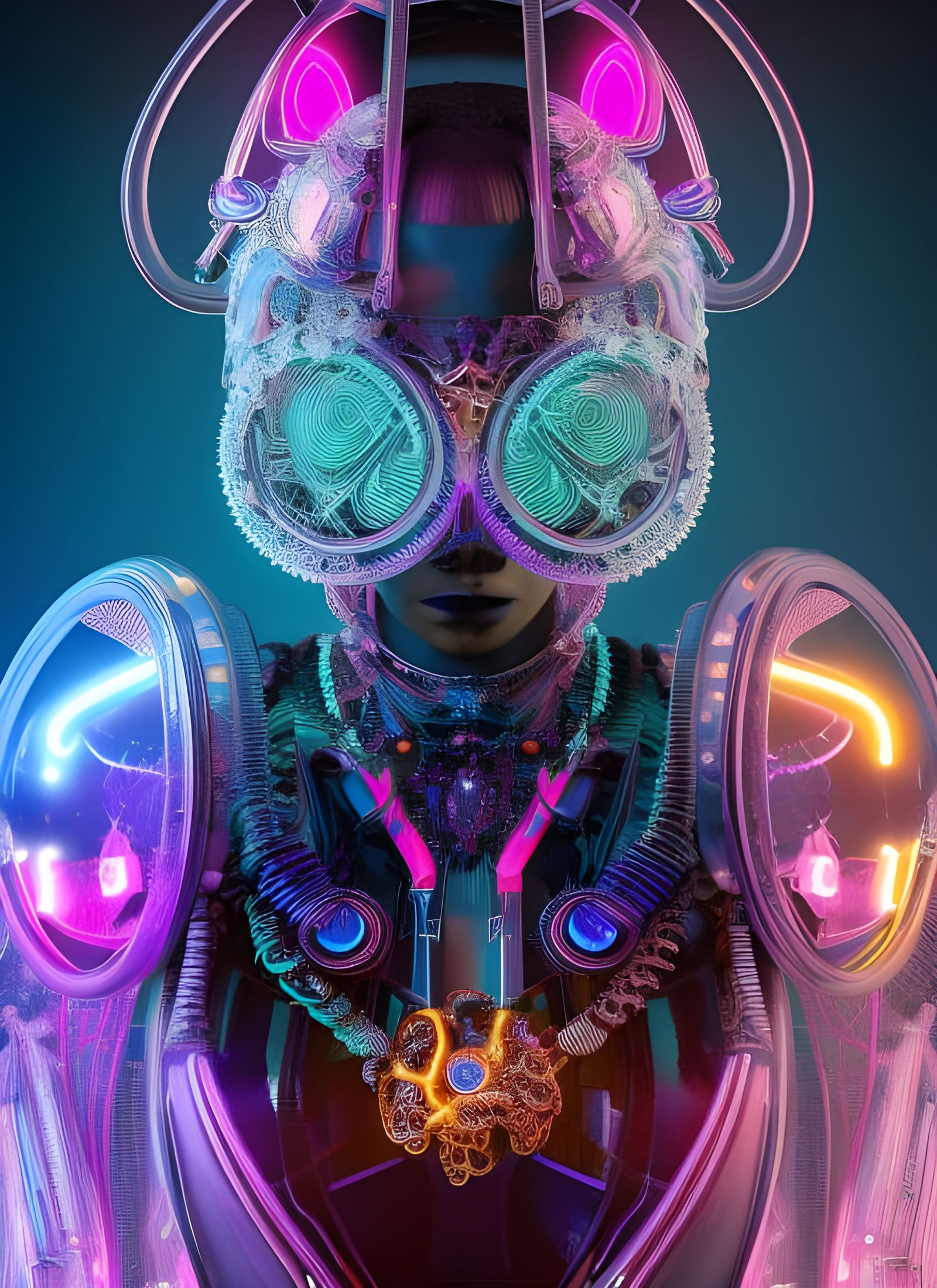 Biomechanical Neon Cyborg Woman in Solarpunk Style