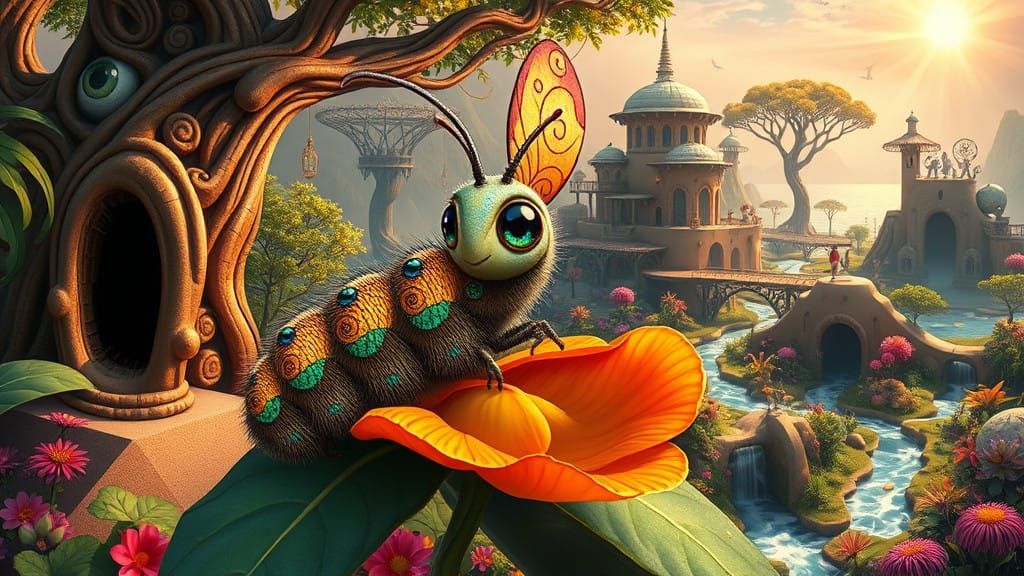 Whimsical Insect Perches on Vibrant Flower