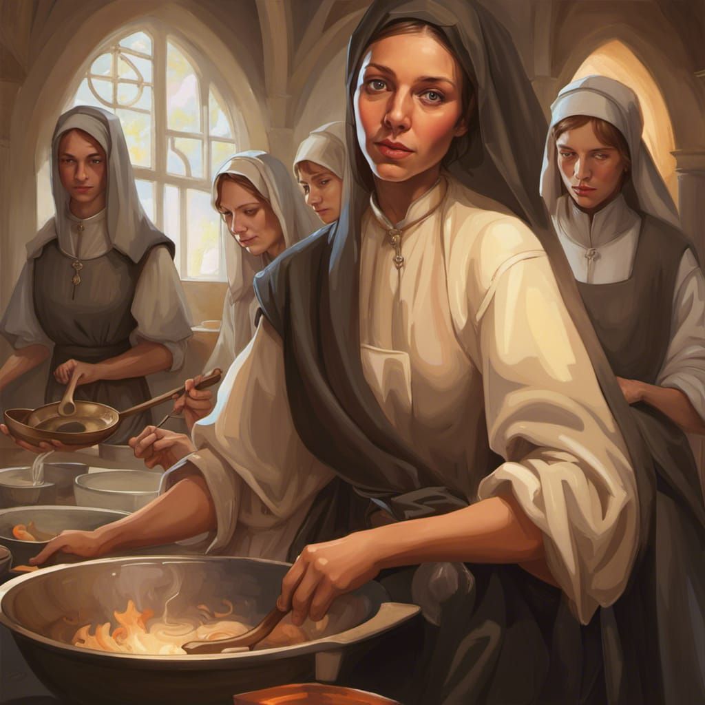 Medieval Convent Kitchen Concept Art in Art Nouveau Style