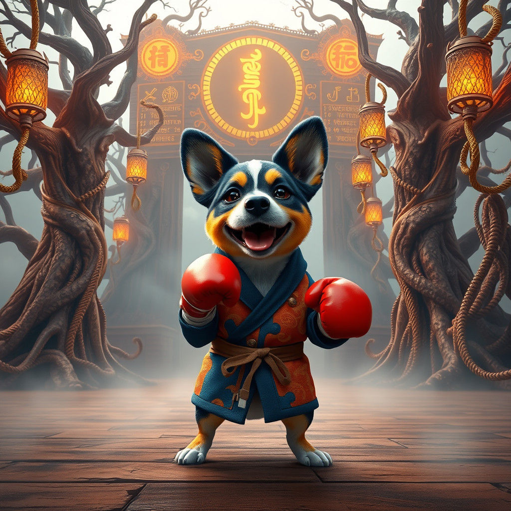 Playful Canine Boxer in Mythological Arena