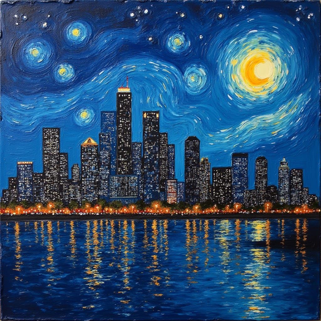 Houston Texas Skyline in Vibrant Post-Impressionist Style