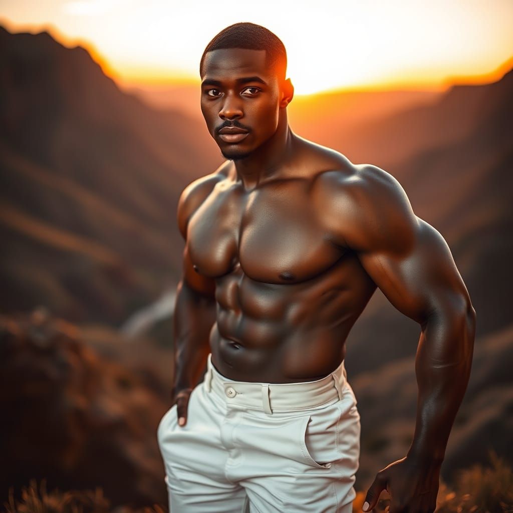 Confident Young Black Male in Sunset Valley Landscape