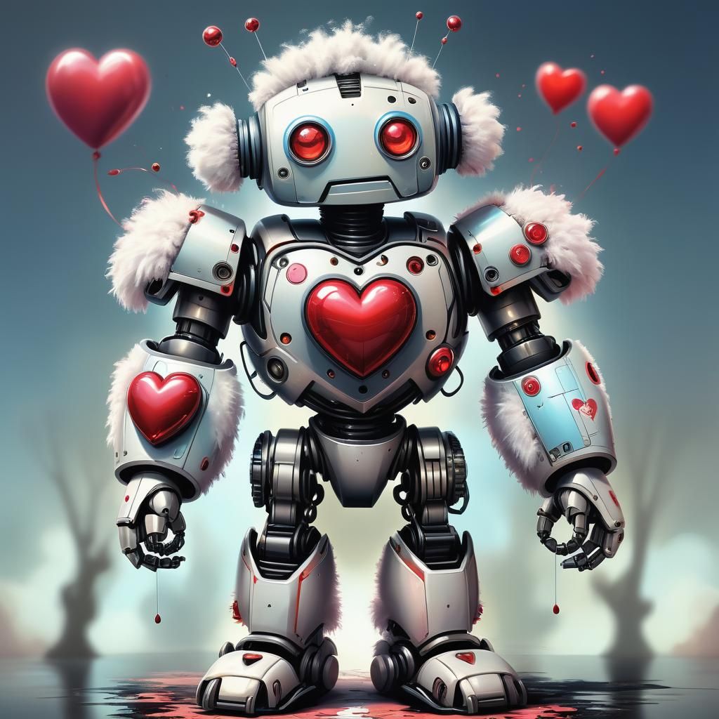 Fluffy Heart Robot in Fantastic Realism