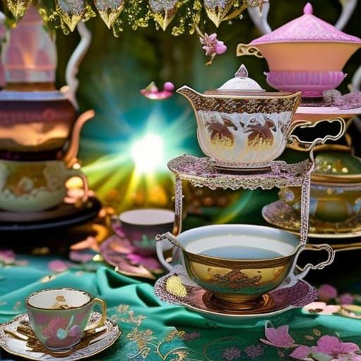 Enchanted Tea Party in a Fantasy Forest