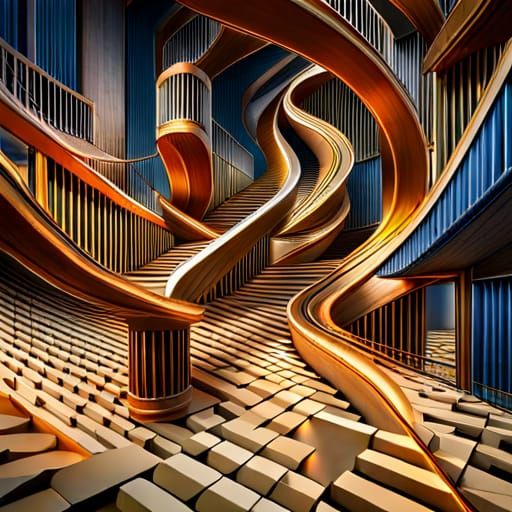 Musical Notes Dance in Escher-Inspired 3D Arrangement