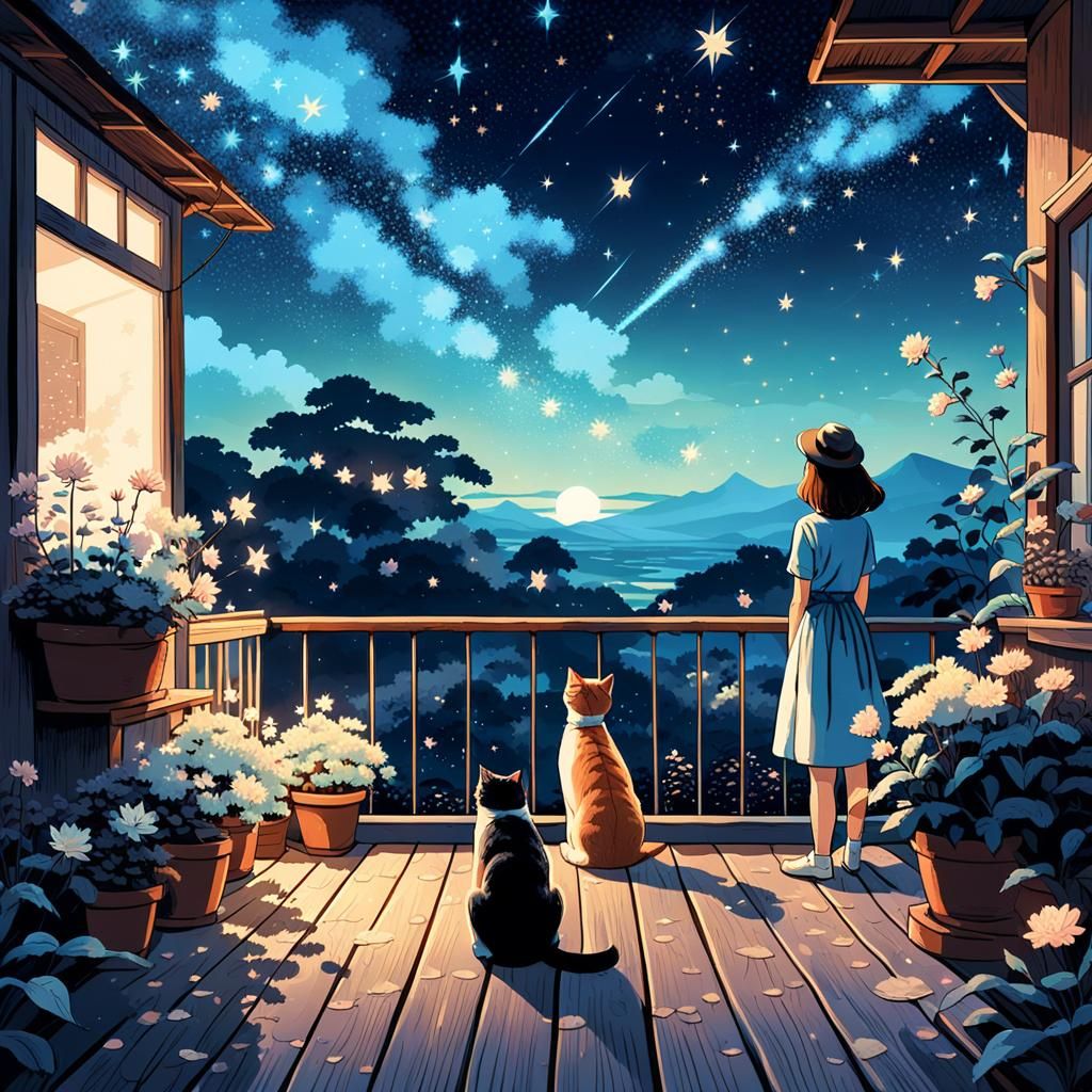 Arte LoFi, estilo retro vintage. Vista trasera, ángulo bajo,...