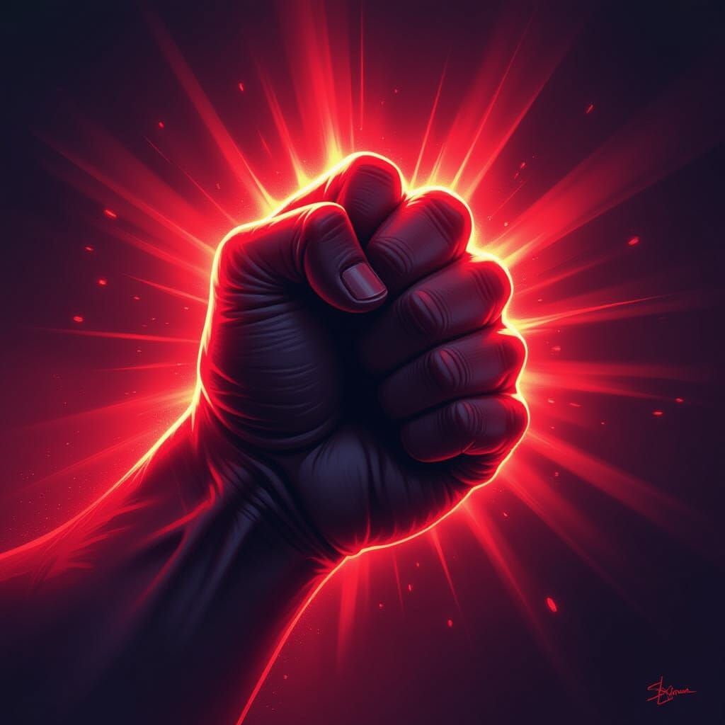 Powerful Fist With Intense Crimson Glow