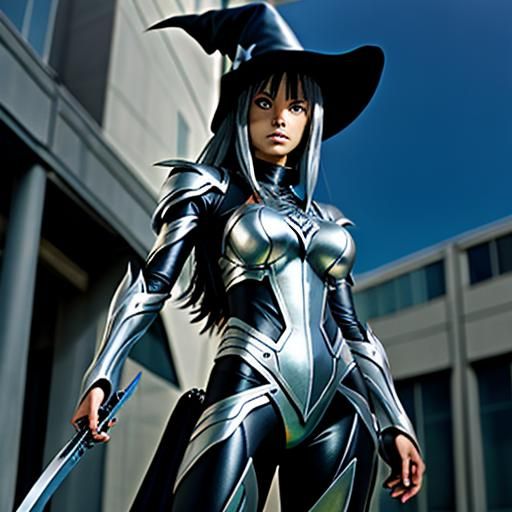 Anime Woman in Liquid Silver Armor