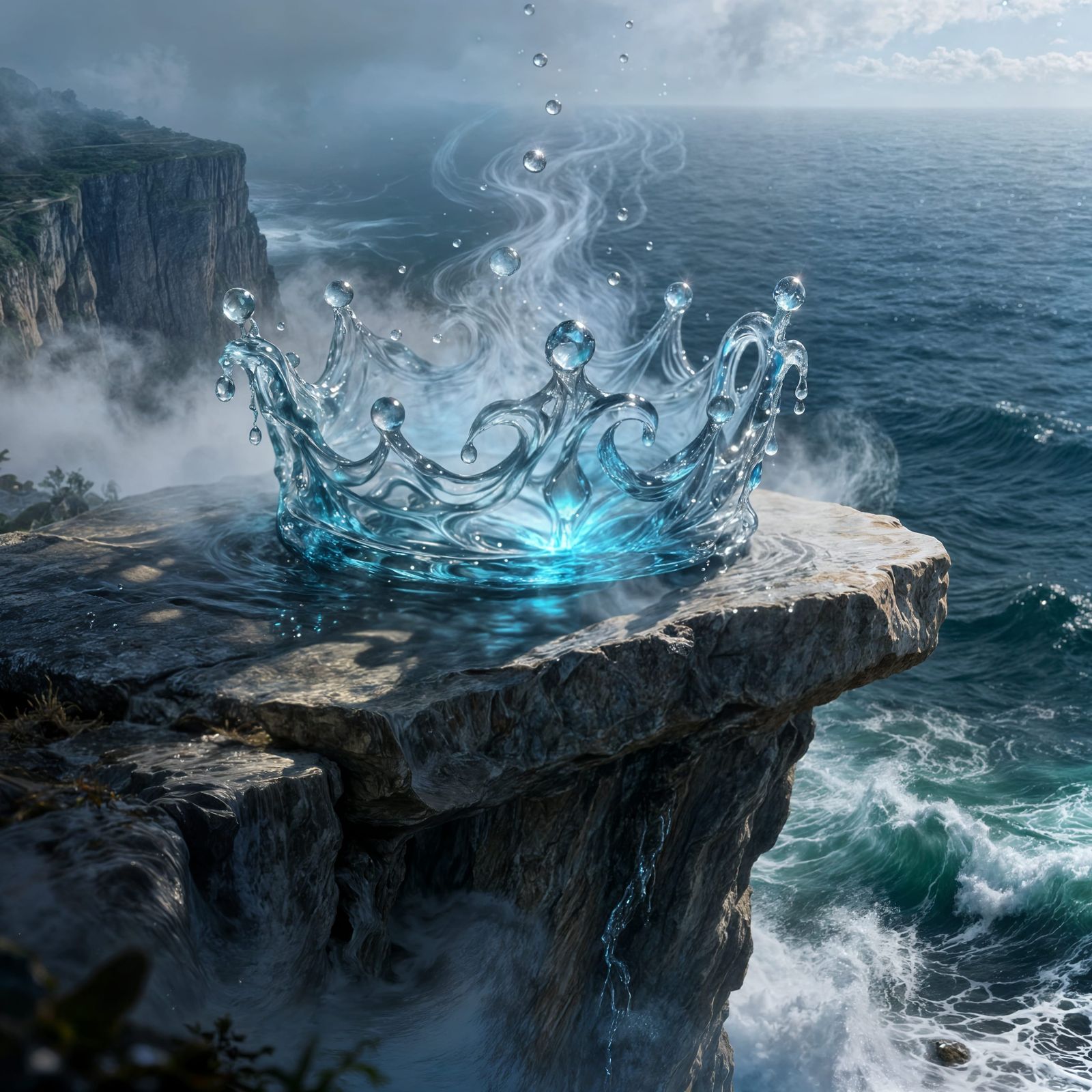 Crown of Water Kings on Cliff Edge, Ethereal Fantasy Art