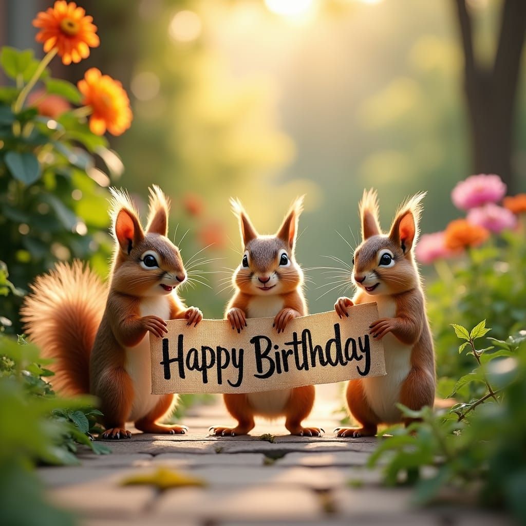 Squirrels Celebrate Birthday in Urban Garden