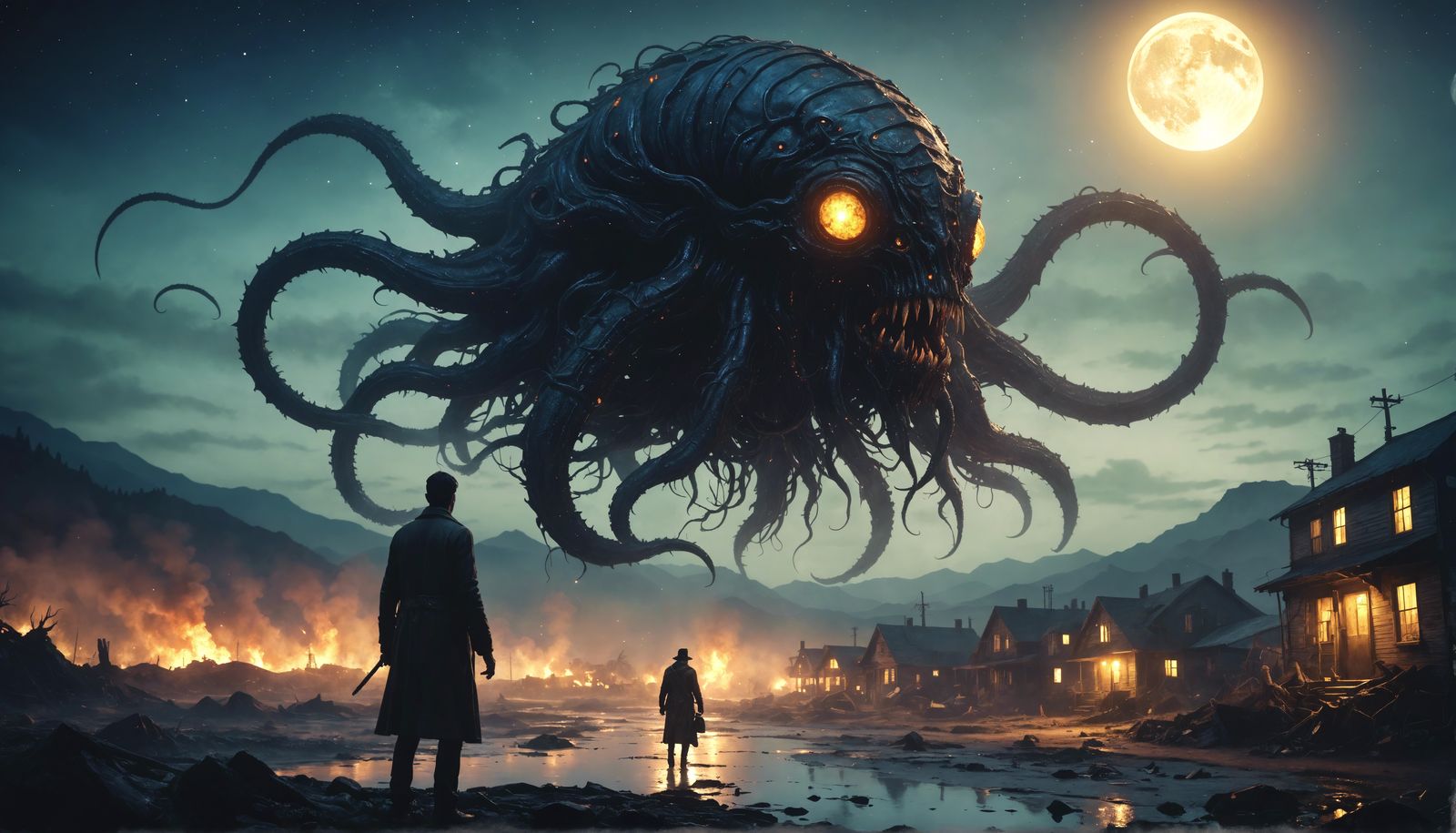 Apocalyptic Eldritch Horror Descends: Watercolor Style