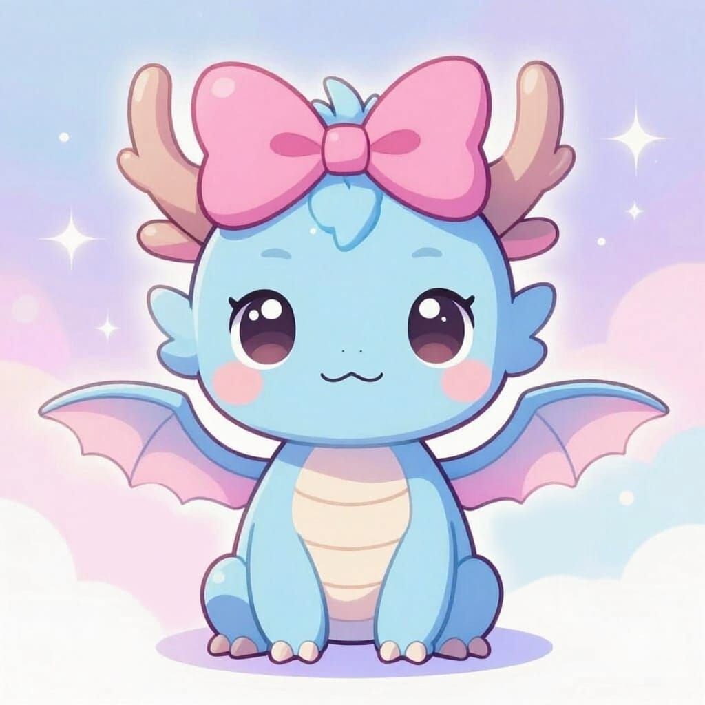 Kawaii Pastel Chibi Dragon with Pink Bow
