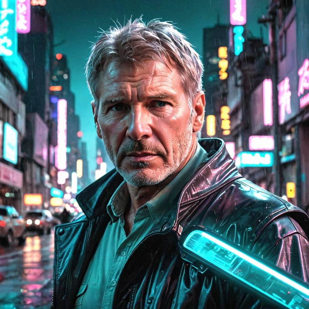Rick Deckard in Cyberpunk Japan: A Hyperrealistic Portrait