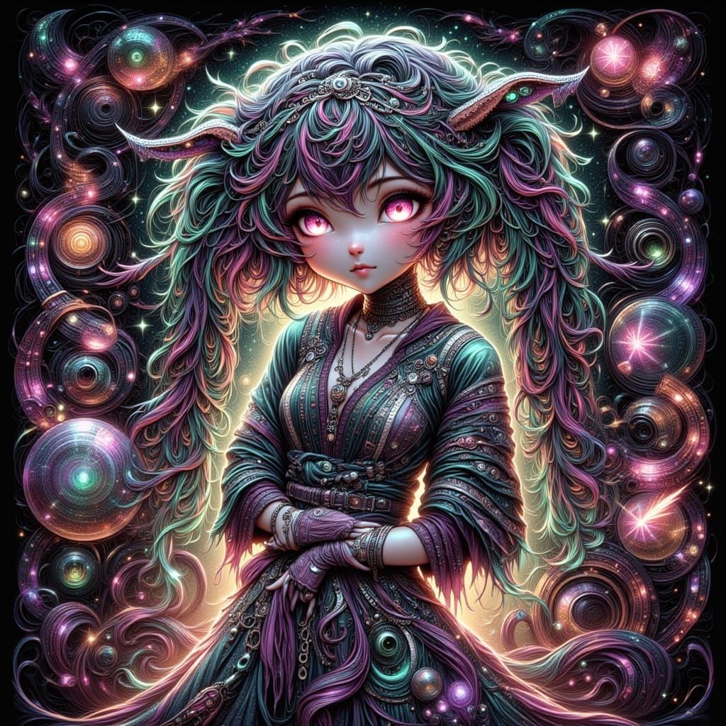 80s Anime Girl with Bio-Mecha in Dark Sci-Fi