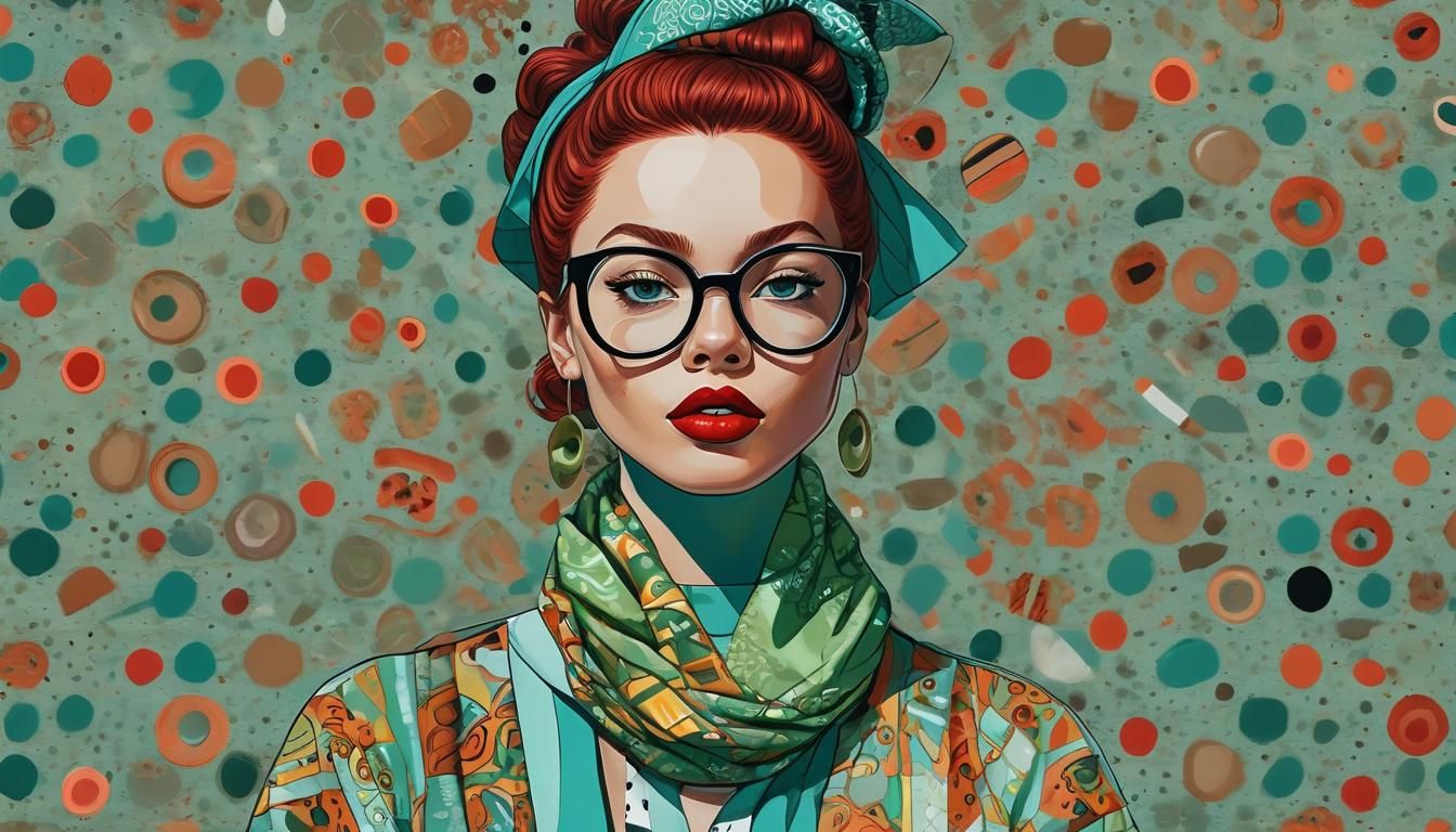 Pop Art Portrait of a Woman with Red Curly Hair