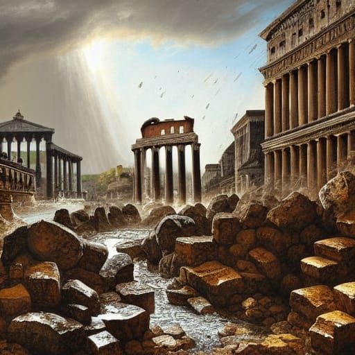 Mud Avalanche Devastates Ancient Rome: Cinematic Oil Paintin...