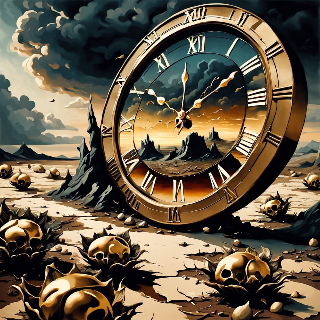 Surreal Death in Desolate Landscape as Oil Painting