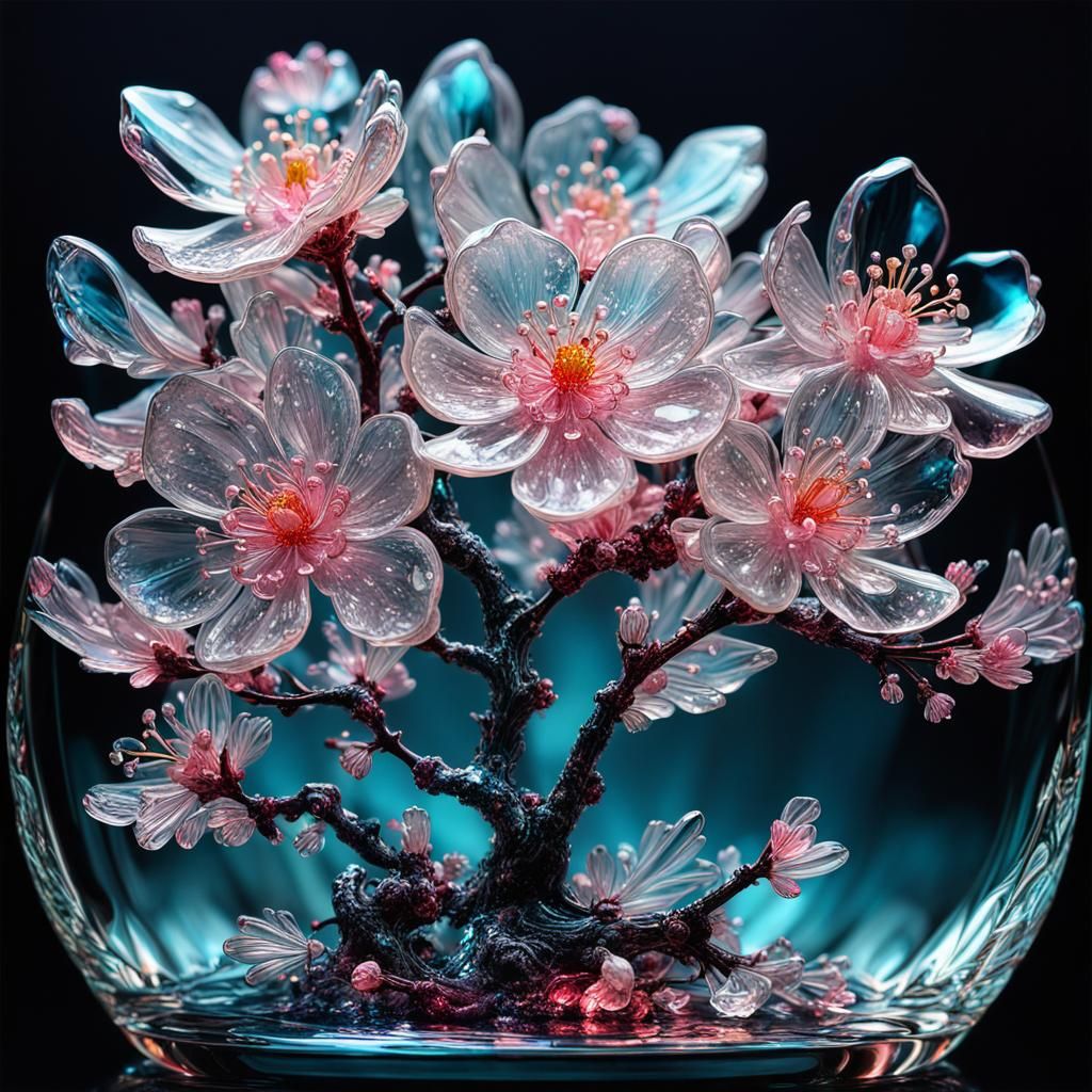 Crystal Cherry Blossom in Surreal Detail