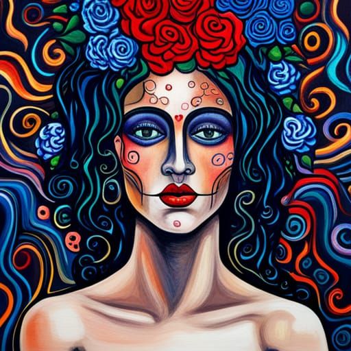 Woman with Dreadlocks in Spanish Goth Graffiti Art