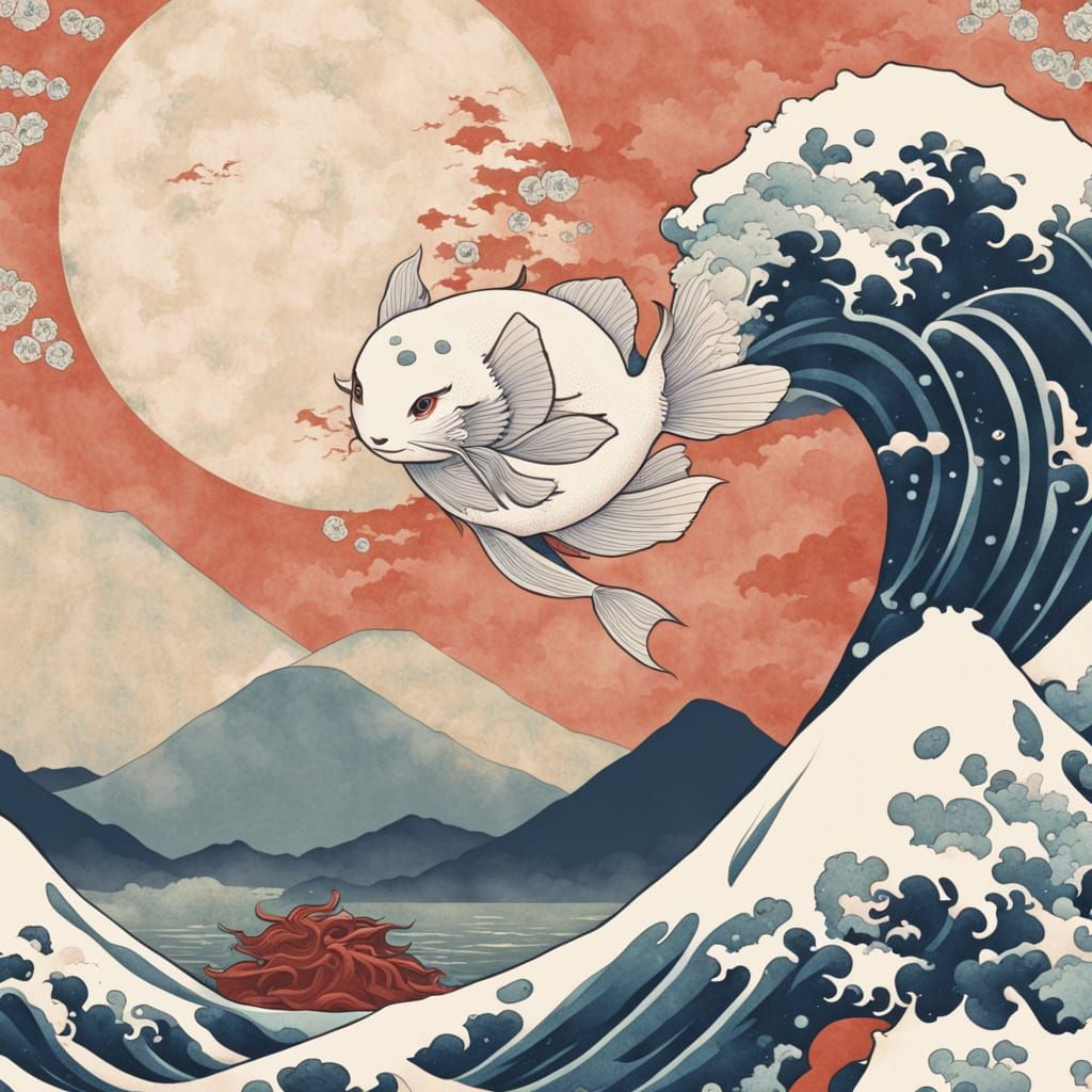 Ukiyo-e Pisces Zodiac Symbol Illustration
