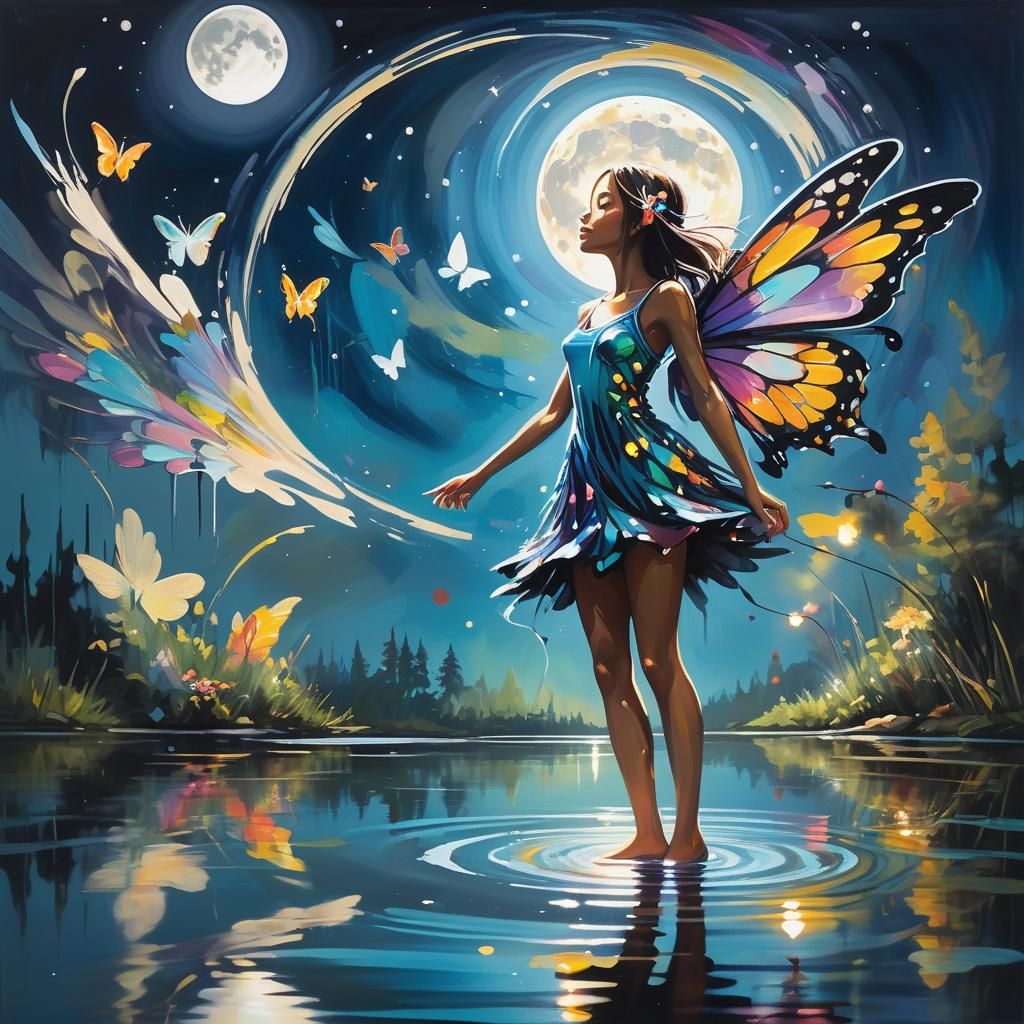 Surreal Street Art Fairy Takes Flight Under Full Moon
