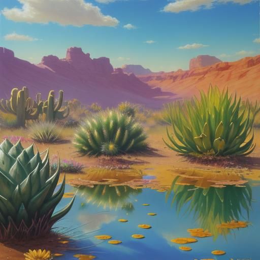 Graffiti Flower in Desert Oasis: Acrylic Painting