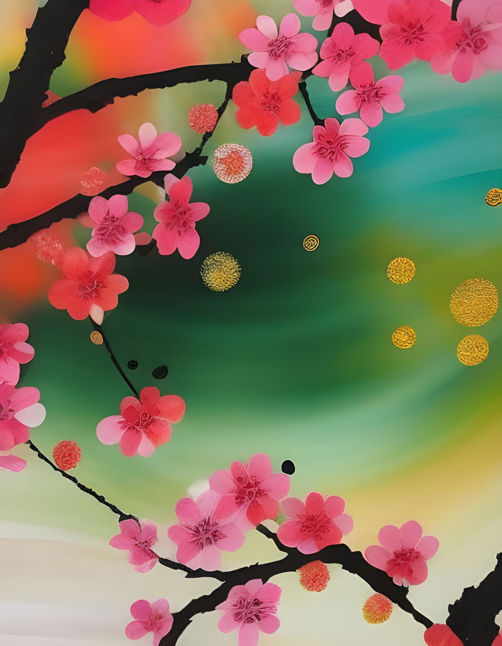 Intricate Sakura Collage Illustration with Blossoms