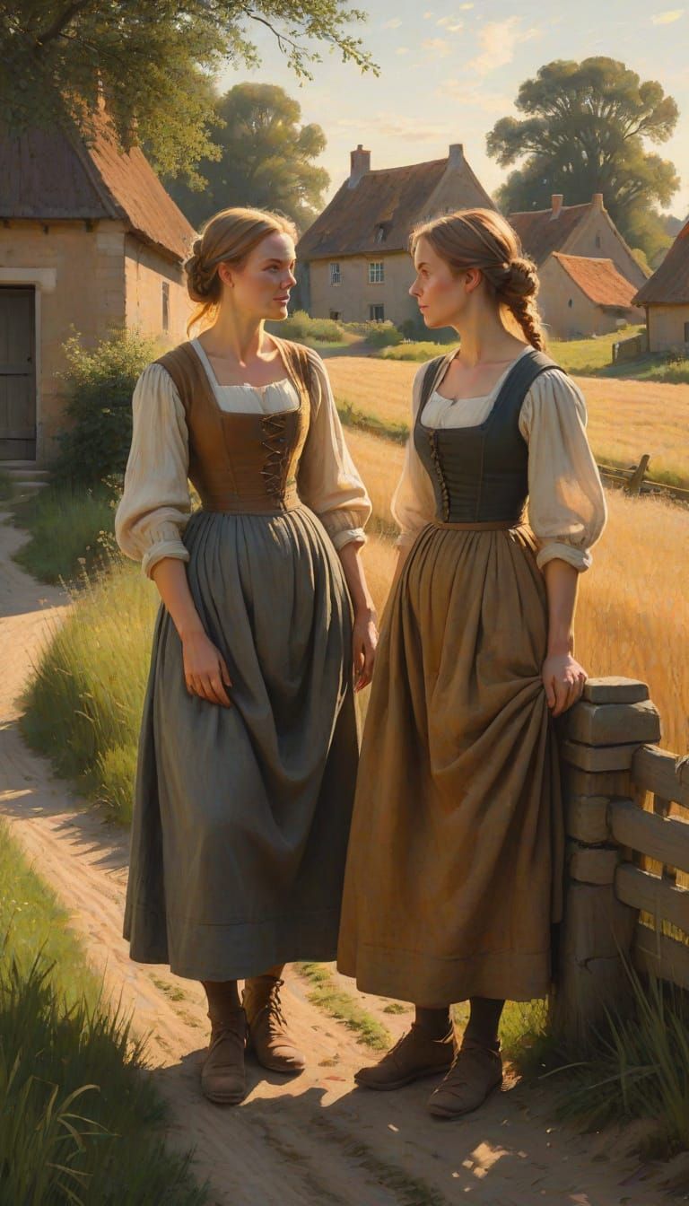 Peasant Women Talking in Sunlight Oil Painting