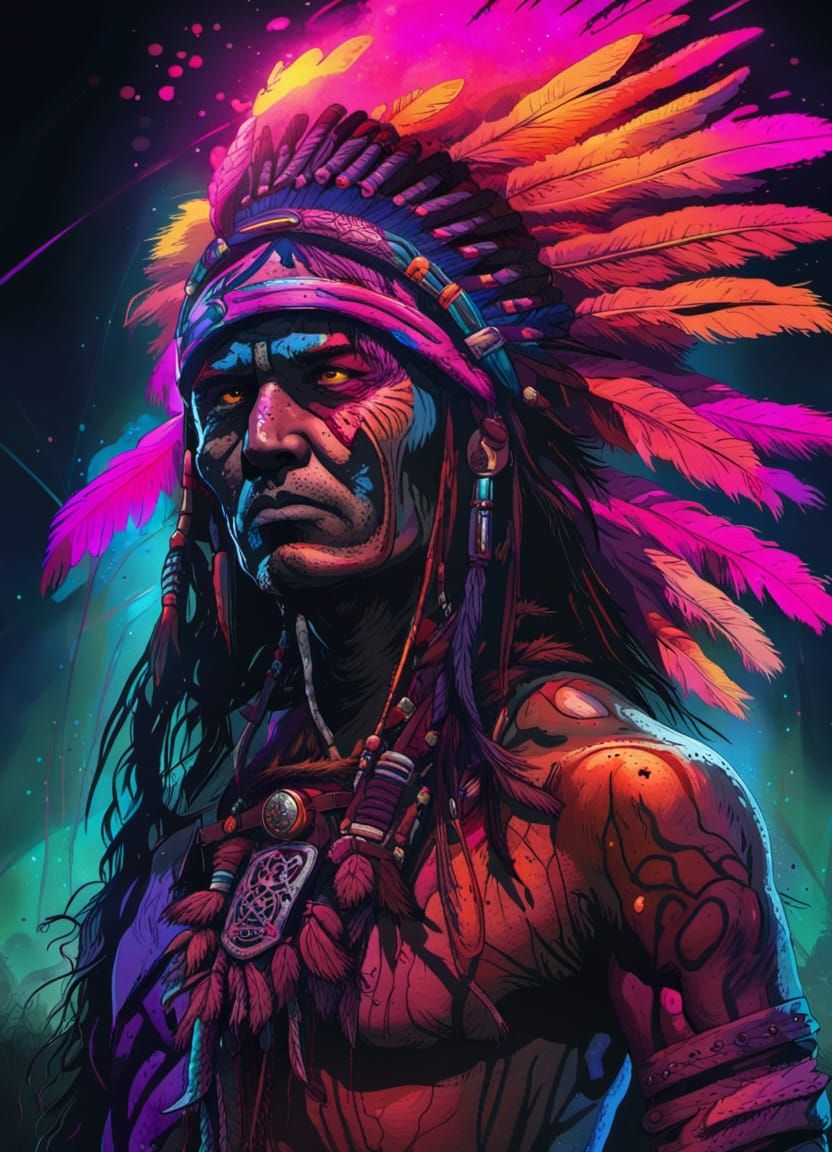 Comanche Warrior in Neon Triadic Colors